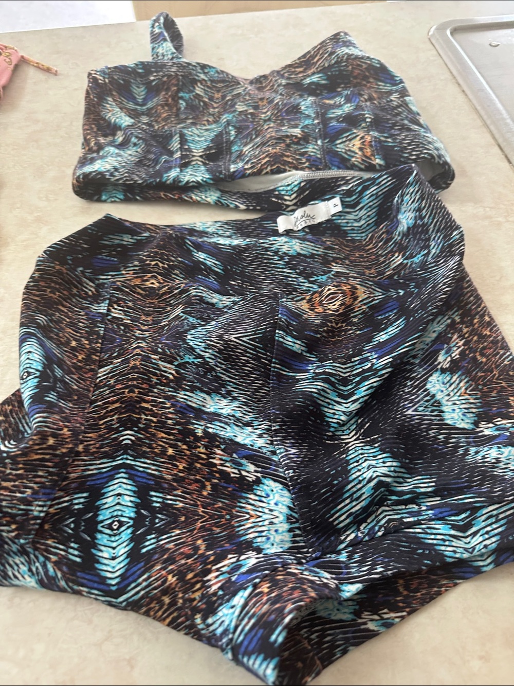 Athletic High-Waist Printed Shorts - Blue/Black